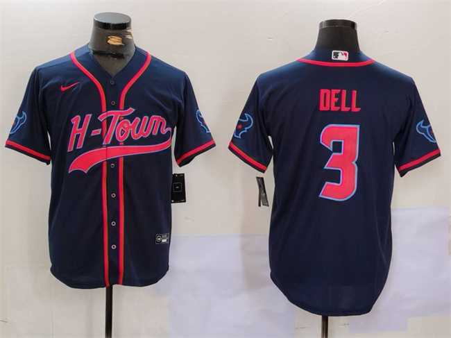 Mens Houston Texans #3 Tank Dell Navy With Patch Cool Base Stitched Baseball Jersey